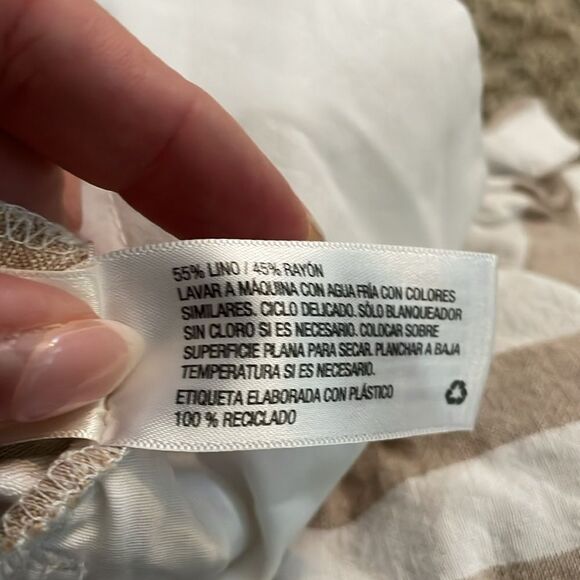 Tan and White Stripe Pull on Linen Blend Shorts - Picture 5 of 5